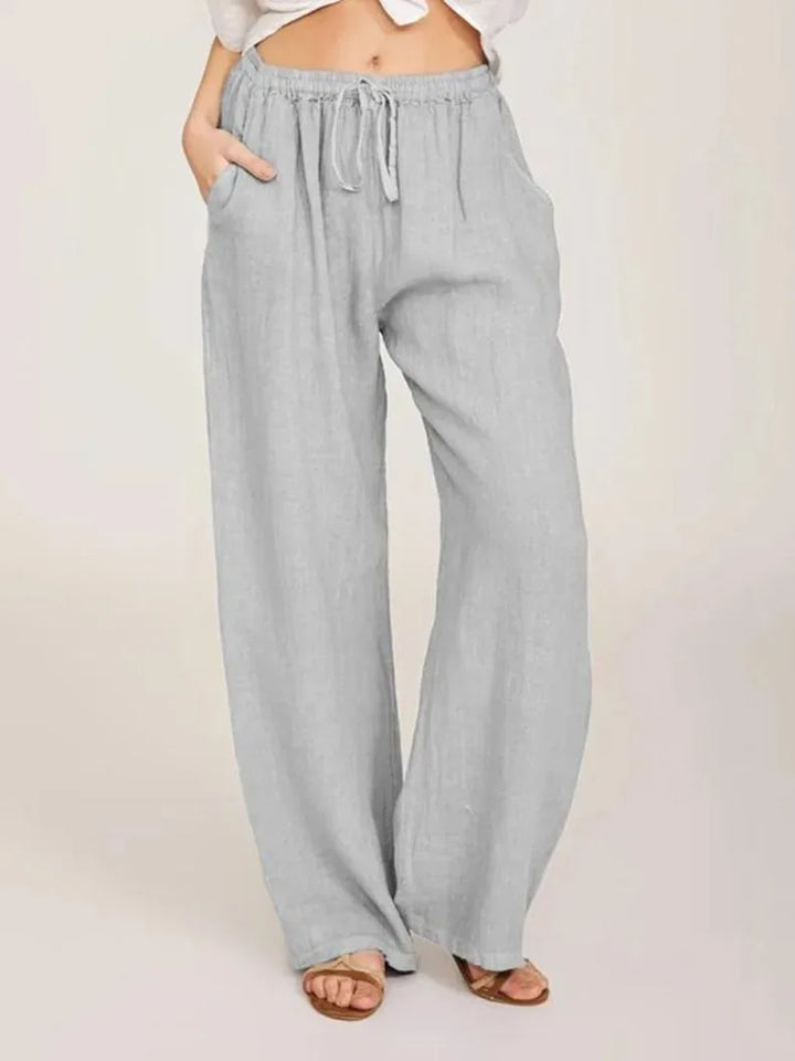 Women's Cotton and Linen Pants – Casual & Loose Fit – Solid Color – Elastic Waist – With Pockets – Straight Legs – Oversized Streetwear