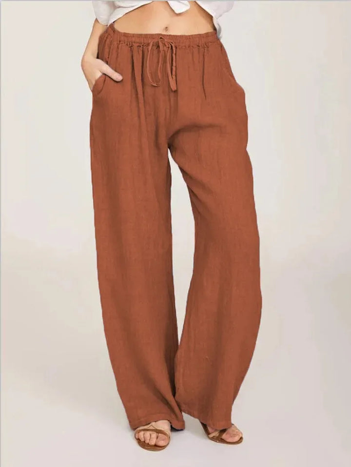 Women's Cotton and Linen Pants – Casual & Loose Fit – Solid Color – Elastic Waist – With Pockets – Straight Legs – Oversized Streetwear