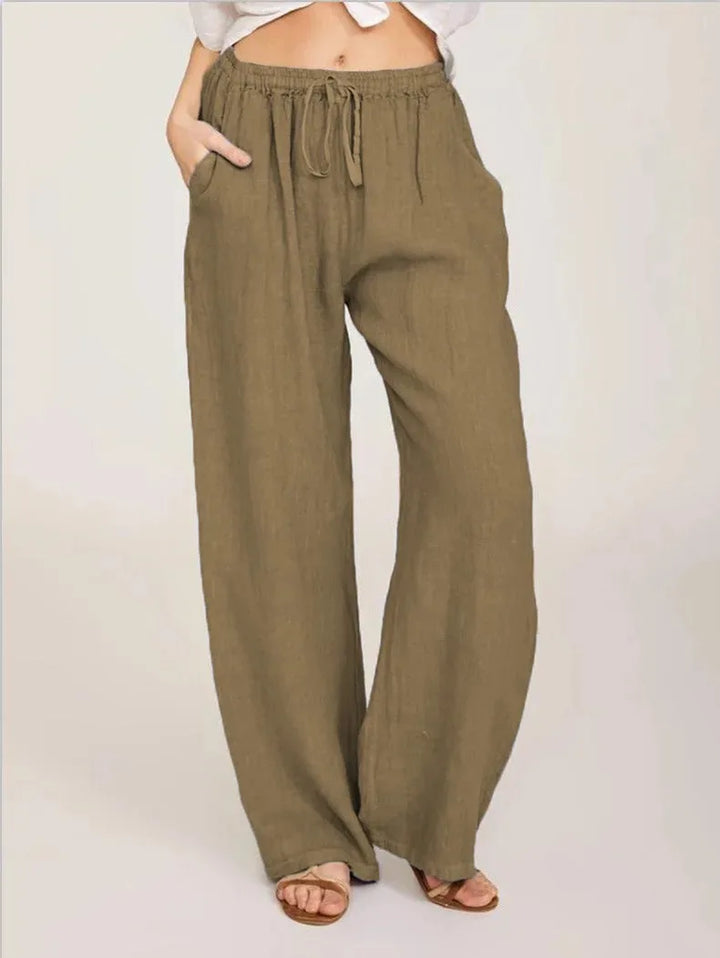Women's Cotton and Linen Pants – Casual & Loose Fit – Solid Color – Elastic Waist – With Pockets – Straight Legs – Oversized Streetwear