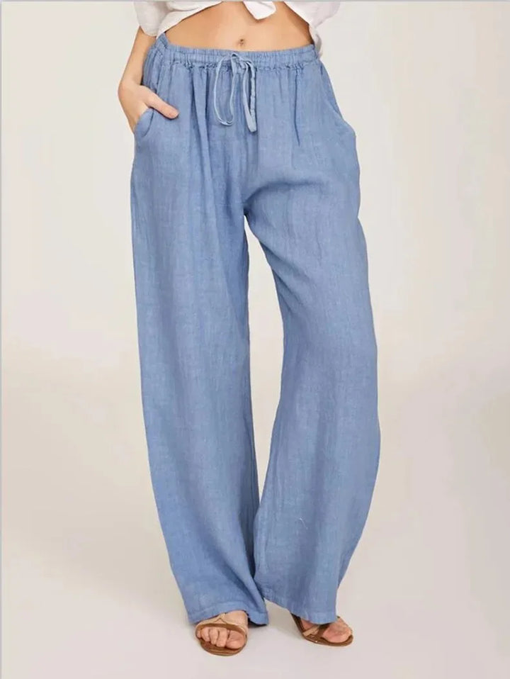 Women's Cotton and Linen Pants – Casual & Loose Fit – Solid Color – Elastic Waist – With Pockets – Straight Legs – Oversized Streetwear