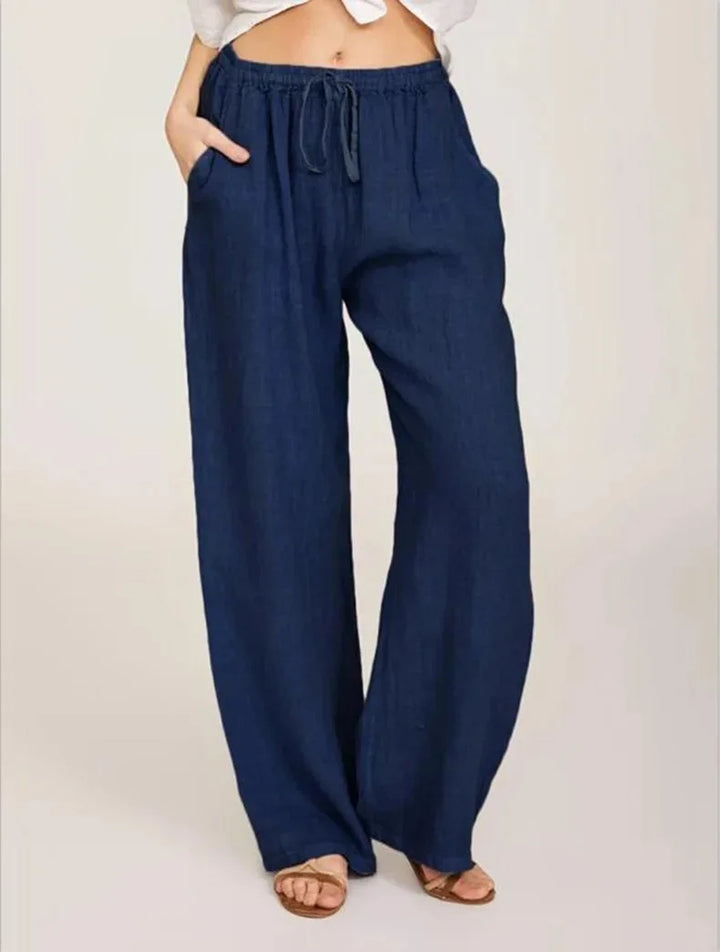 Women's Cotton and Linen Pants – Casual & Loose Fit – Solid Color – Elastic Waist – With Pockets – Straight Legs – Oversized Streetwear
