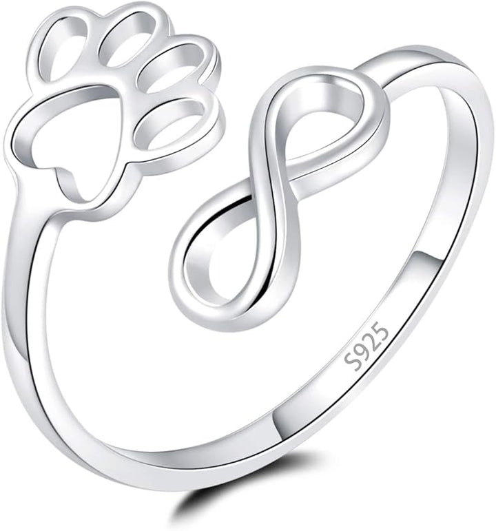 Adjustable 925 Sterling Silver Ring Featuring Paw and Heart Design – Nivi