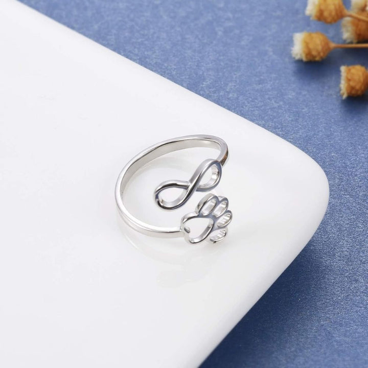 Adjustable 925 Sterling Silver Ring Featuring Paw and Heart Design – Nivi