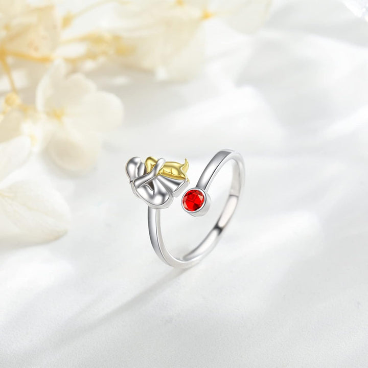 Erin Adjustable 925 Silver Ring Featuring Dog and Girl Design