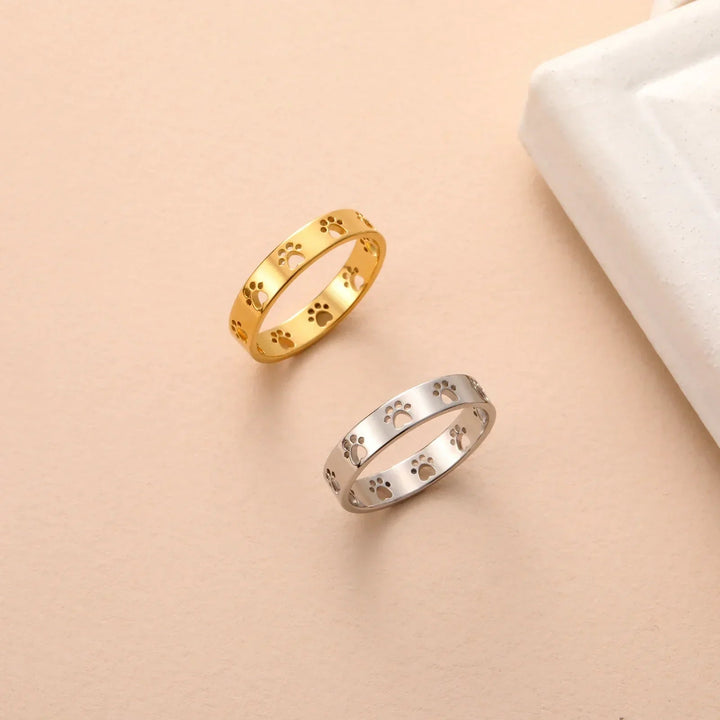 Adjustable Silver and Gold Paw Print Ring – Miraie