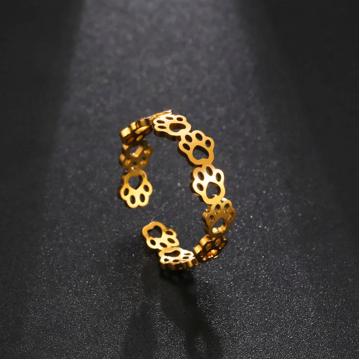 Adjustable Silver and Gold Paw Print Ring – OVA