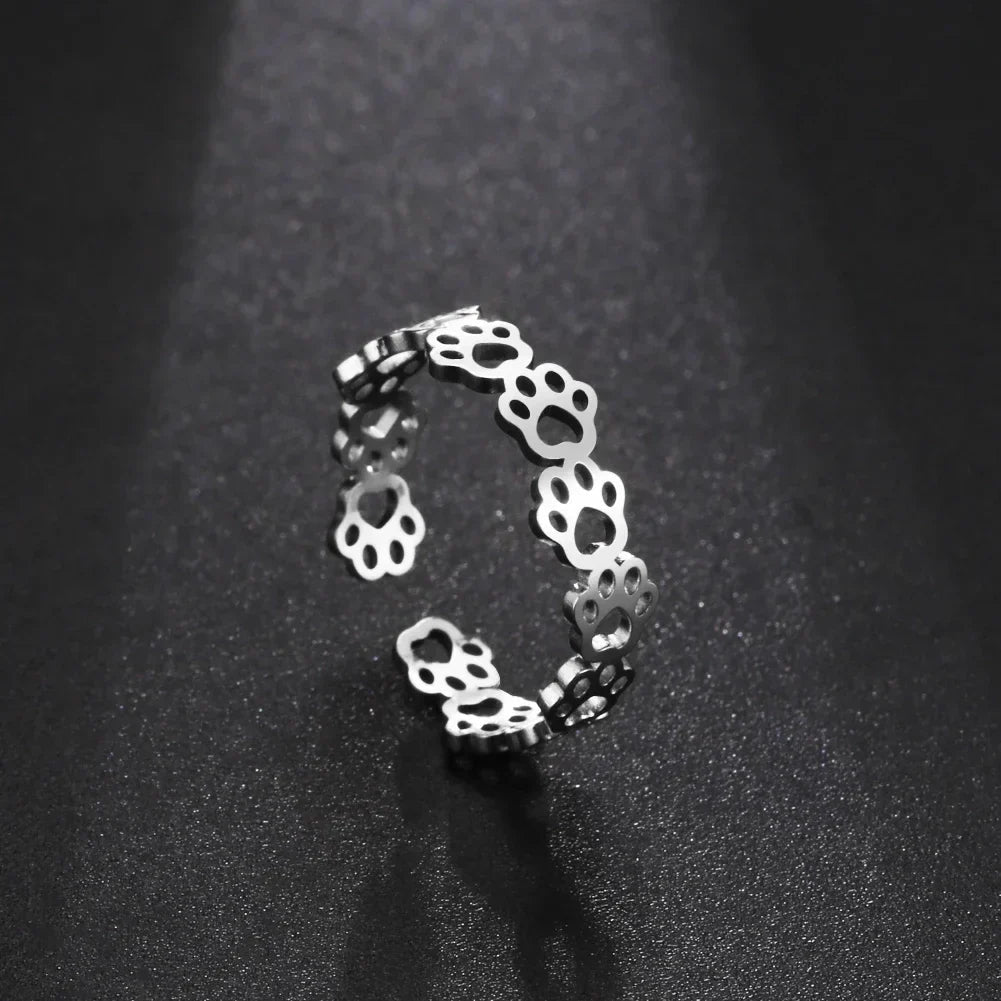 Adjustable Silver and Gold Paw Print Ring – OVA