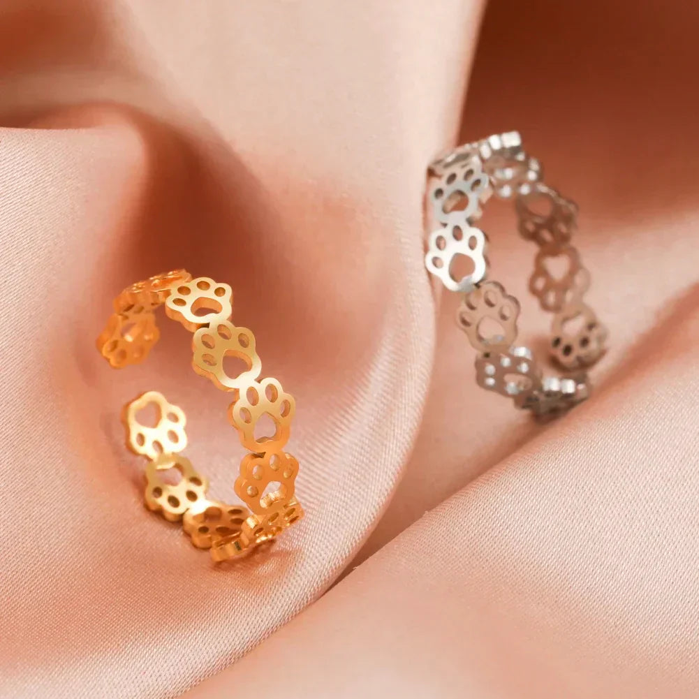 Adjustable Silver and Gold Paw Print Ring – OVA