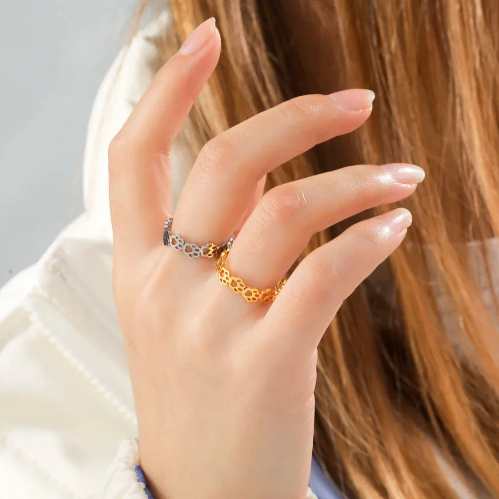 Adjustable Silver and Gold Paw Print Ring – OVA