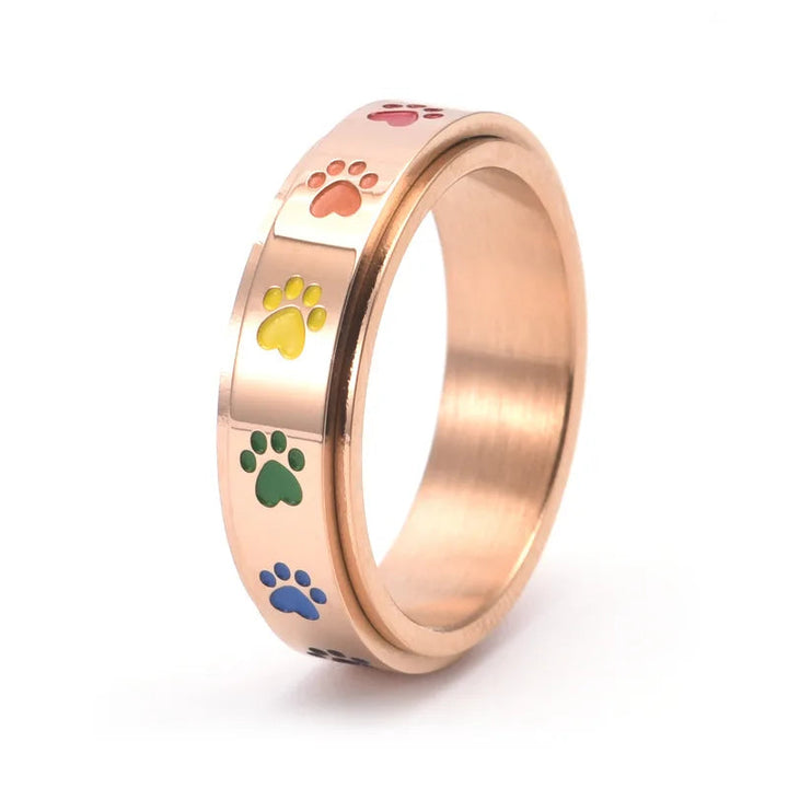 Colorful Paw Pattern Rotating Anti-Stress Ring in Gold and Silver – Thea