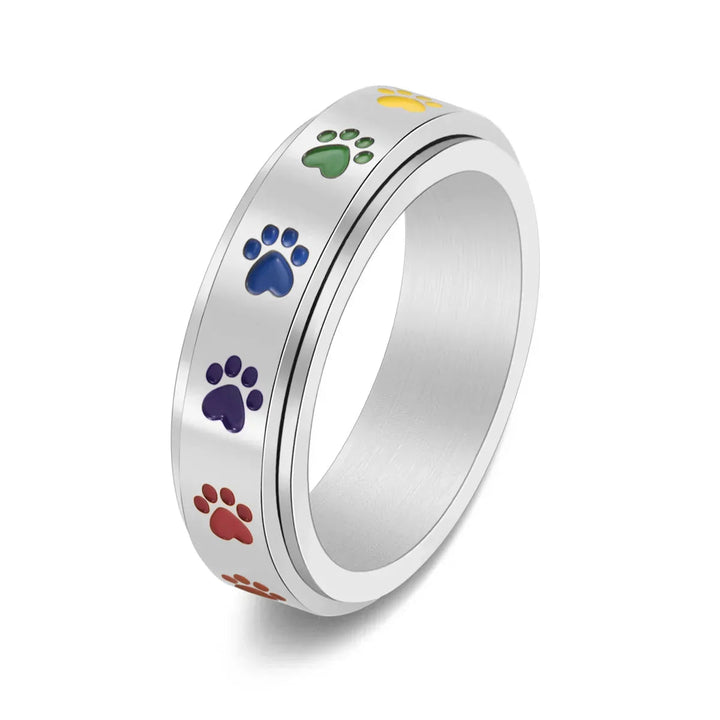 Colorful Paw Pattern Rotating Anti-Stress Ring in Gold and Silver – Thea