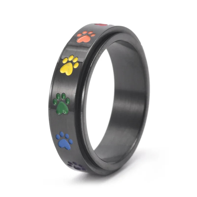Colorful Paw Pattern Rotating Anti-Stress Ring in Gold and Silver – Thea