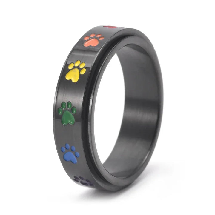 Colorful Paw Pattern Rotating Anti-Stress Ring in Gold and Silver – Thea