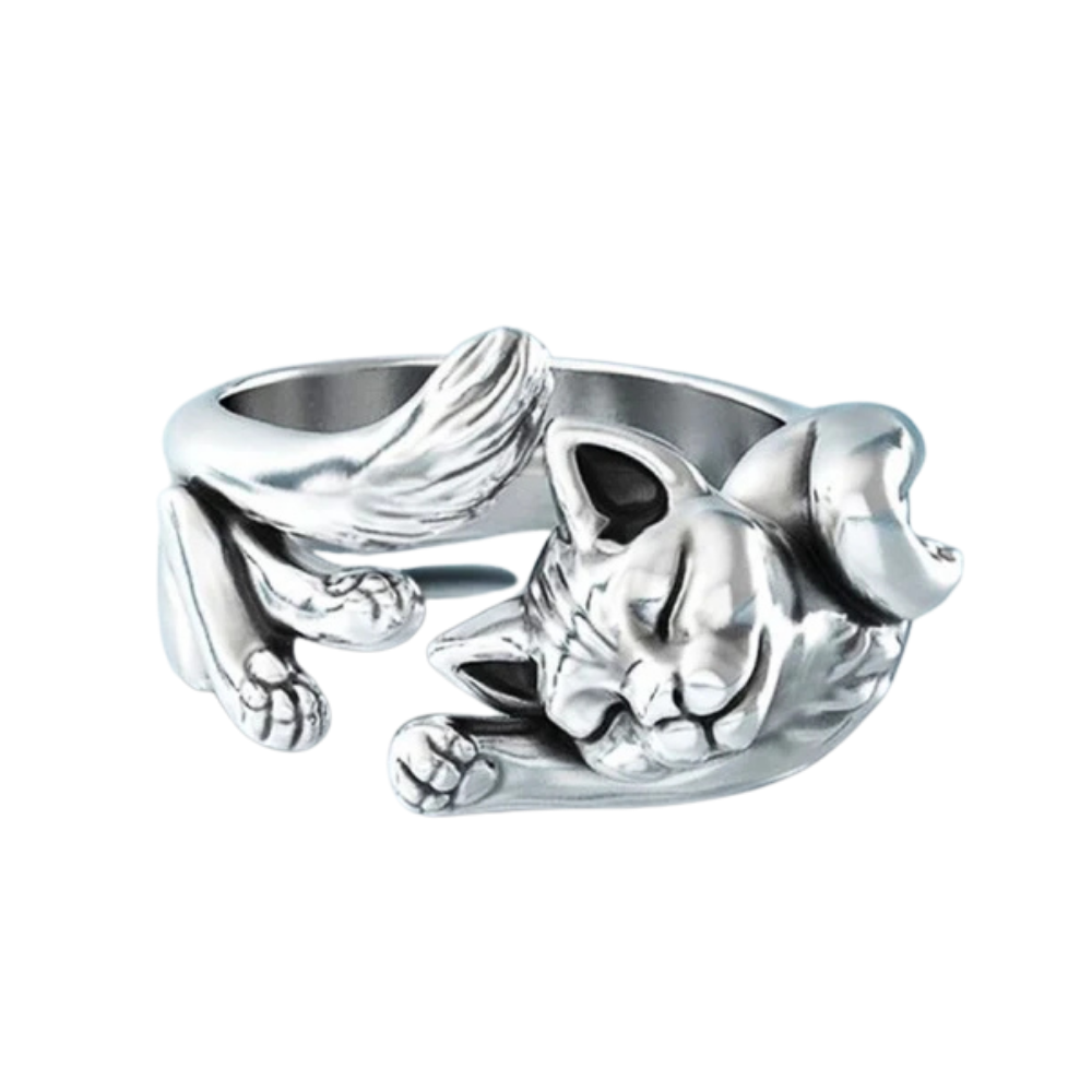 Retro Cat-Shaped Silver Ring – Mirelle