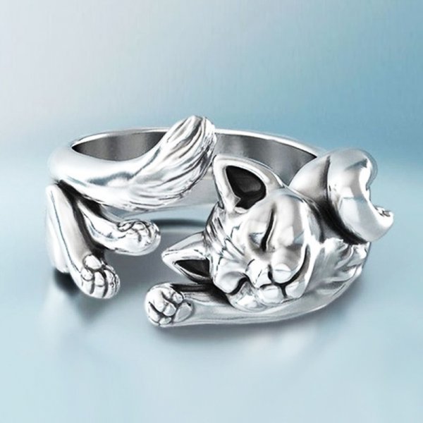 Retro Cat-Shaped Silver Ring – Mirelle