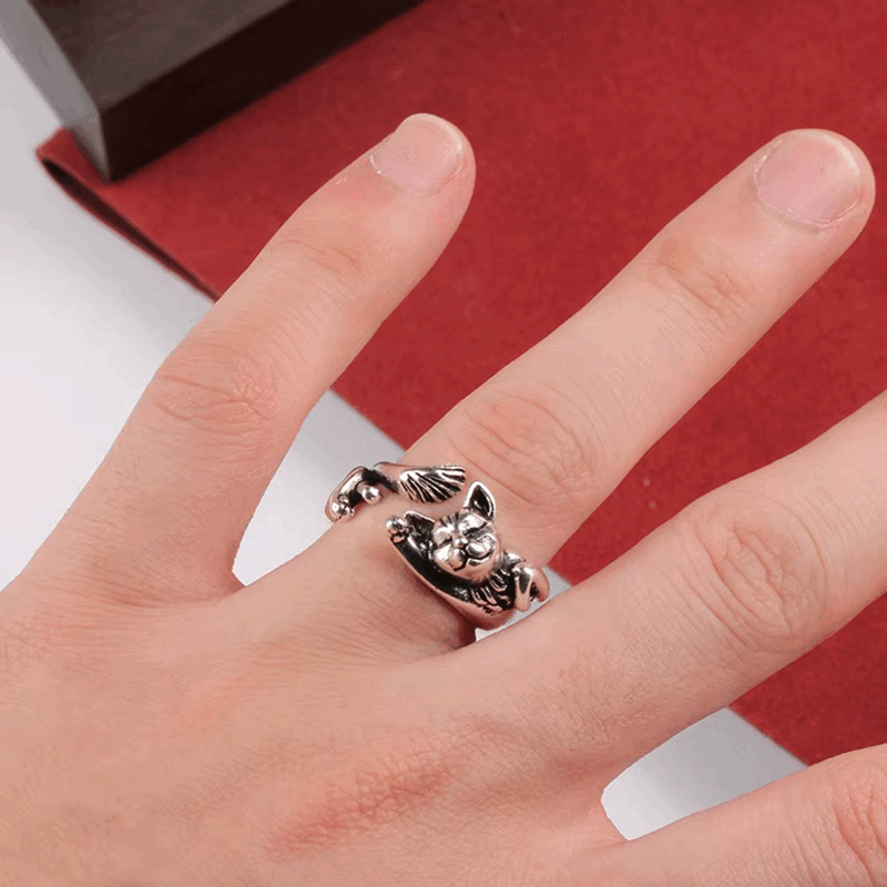 Retro Cat-Shaped Silver Ring – Mirelle