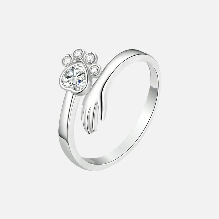 Adjustable 925 Sterling Silver Ring Featuring Hand and Paw Design – Mara