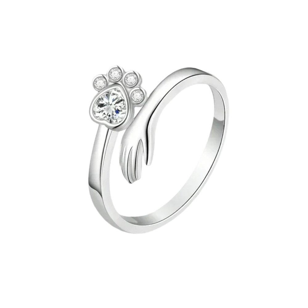 Adjustable 925 Sterling Silver Ring Featuring Hand and Paw Design – Mara