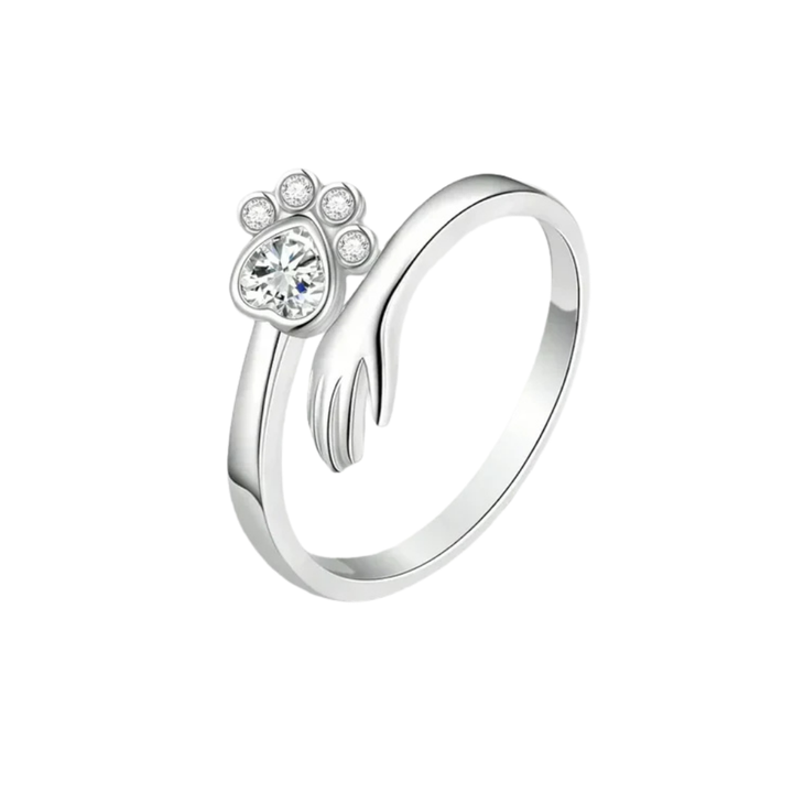 Adjustable 925 Sterling Silver Ring Featuring Hand and Paw Design – Mara
