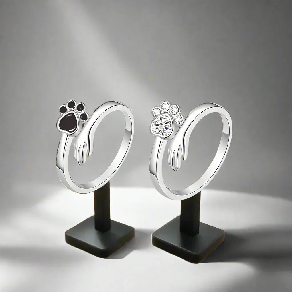 Adjustable 925 Sterling Silver Ring Featuring Hand and Paw Design – Mara