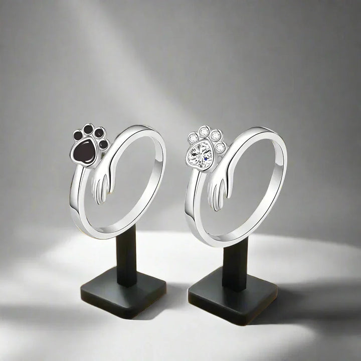 Adjustable 925 Sterling Silver Ring Featuring Hand and Paw Design – Mara