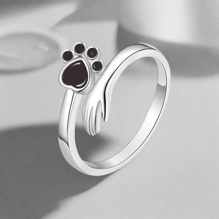 Adjustable 925 Sterling Silver Ring Featuring Hand and Paw Design – Mara