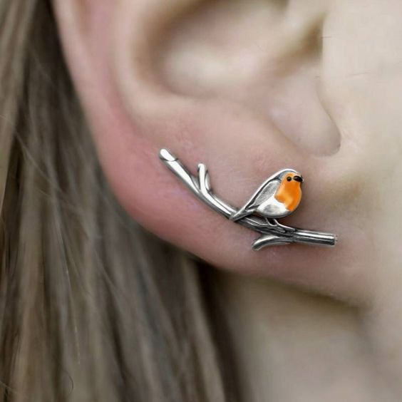 Alina Vintage Silver Bird Earrings