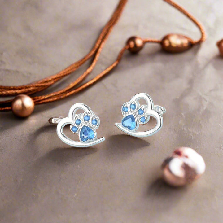 Livia Heart-Shaped Earrings Adorned with Dog Paw Designs