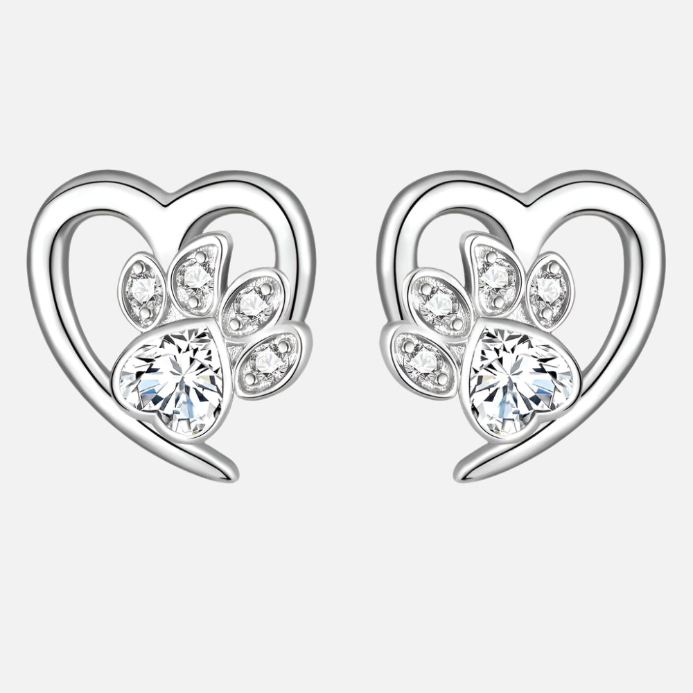 Livia Heart-Shaped Earrings Adorned with Dog Paw Designs