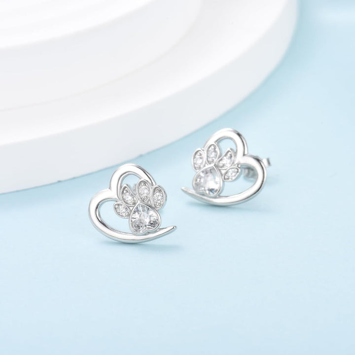 Livia Heart-Shaped Earrings Adorned with Dog Paw Designs