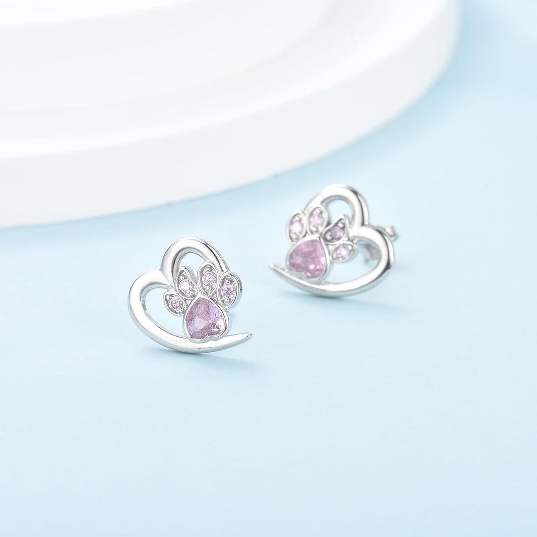 Livia Heart-Shaped Earrings Adorned with Dog Paw Designs