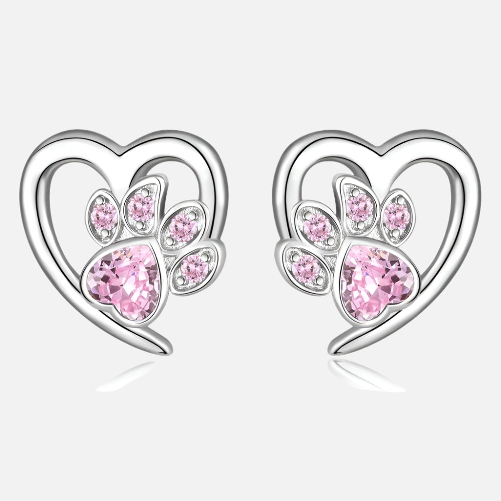 Livia Heart-Shaped Earrings Adorned with Dog Paw Designs
