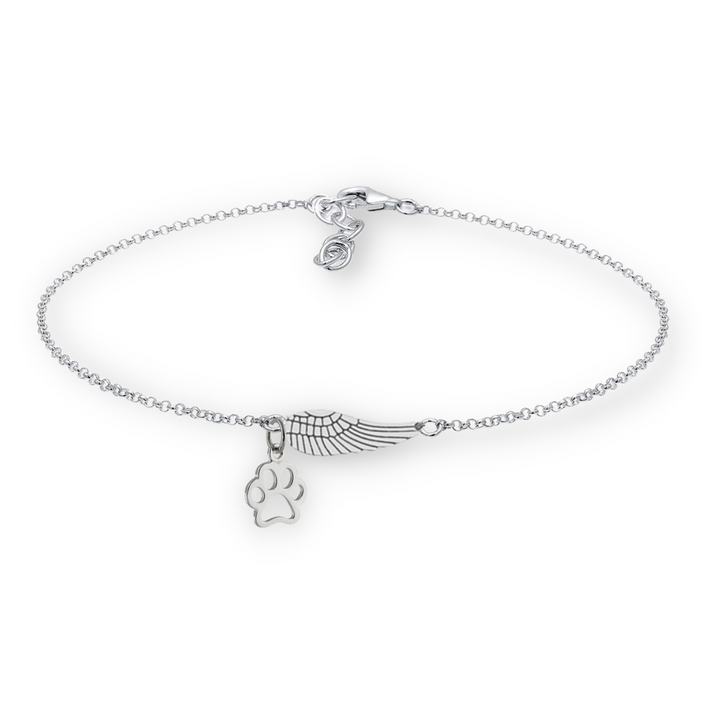 Marike Memorial Silver Bracelet Featuring Angel Wing and Paw Print