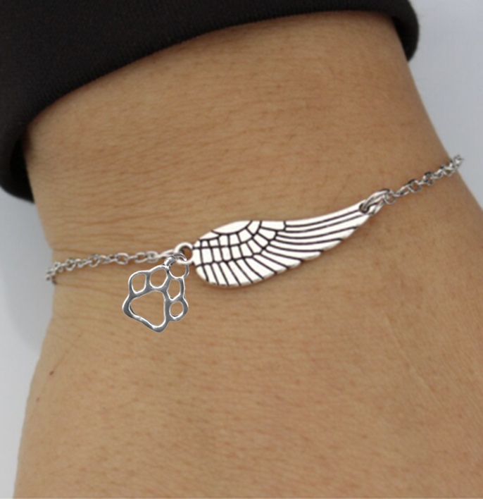 Marike Memorial Silver Bracelet Featuring Angel Wing and Paw Print