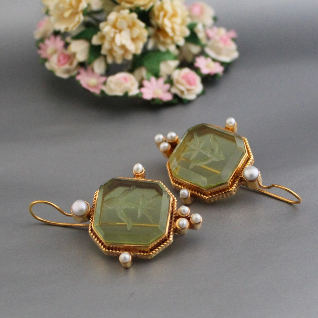 Retro Green and Pearl Earrings