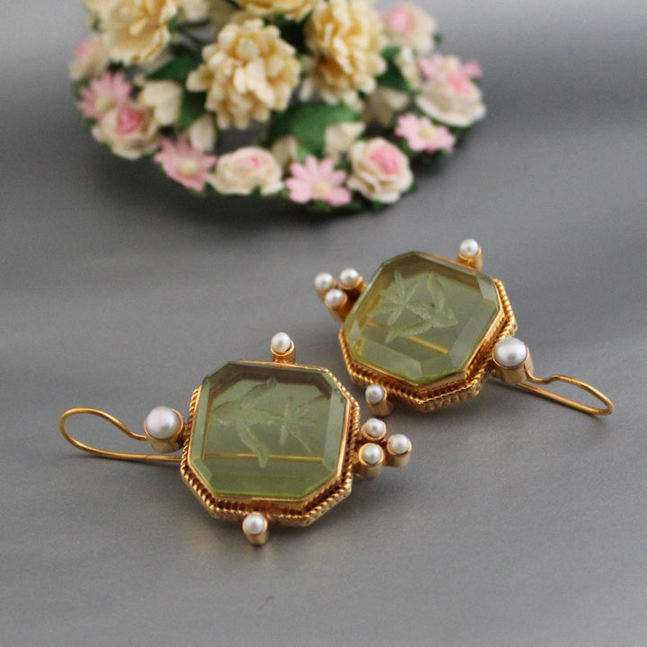 Retro Green and Pearl Earrings