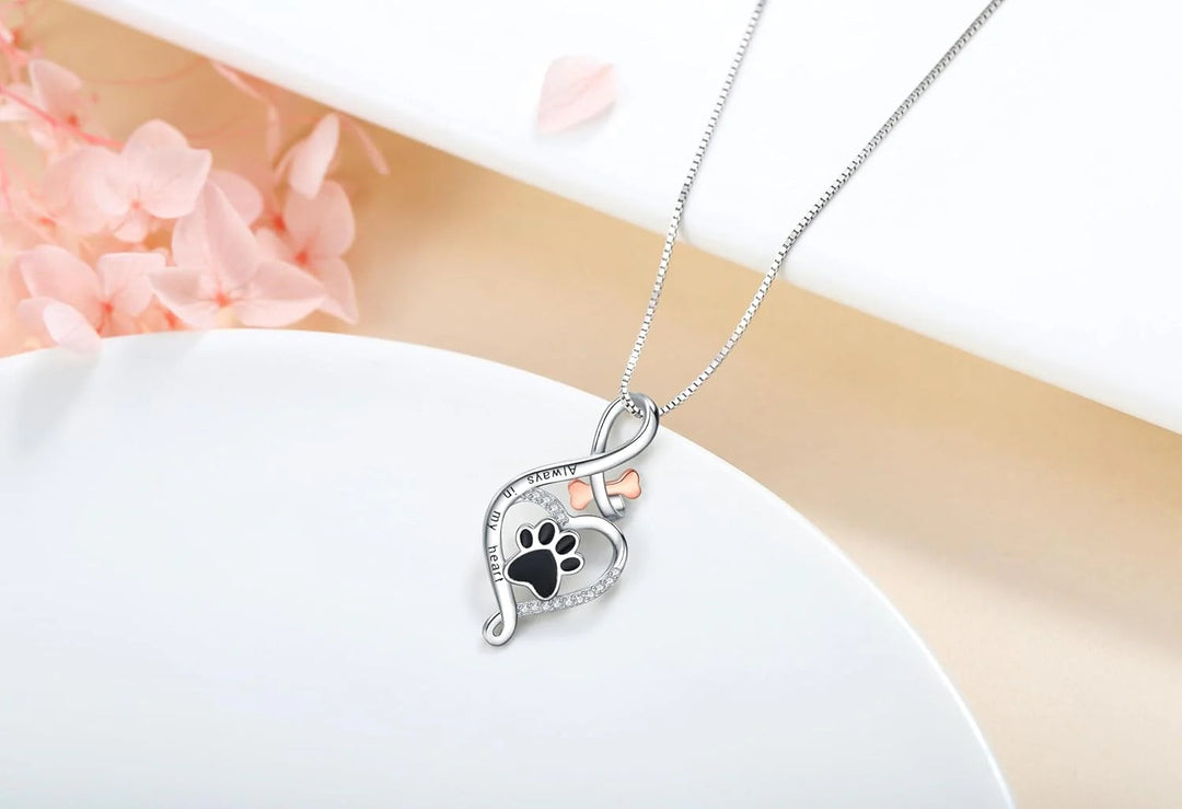 Yumi Infinity Silver Necklace Featuring Dog Paw Design