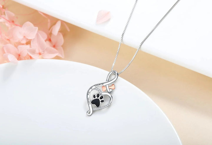 Yumi Infinity Silver Necklace Featuring Dog Paw Design