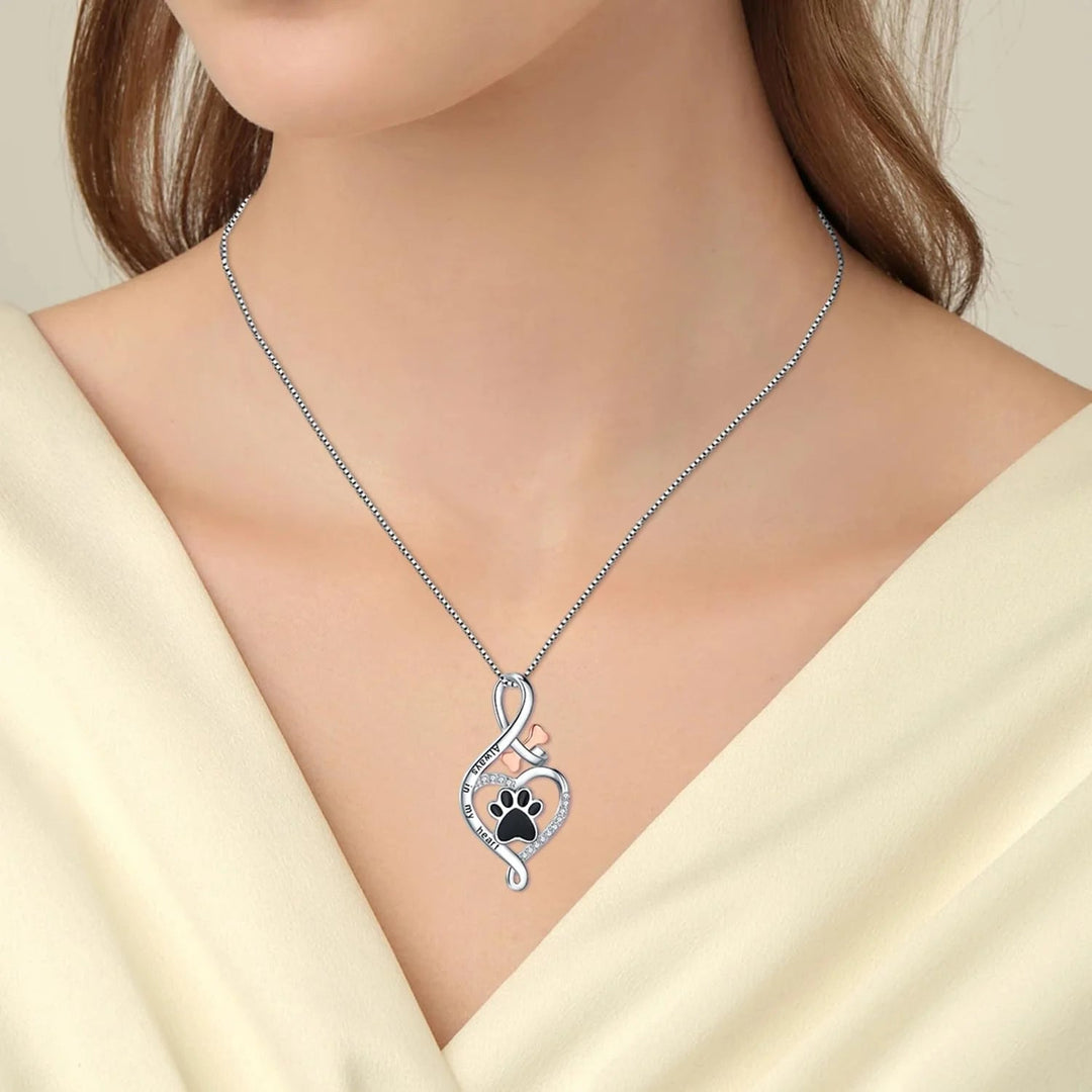 Yumi Infinity Silver Necklace Featuring Dog Paw Design