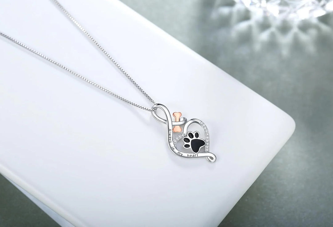 Yumi Infinity Silver Necklace Featuring Dog Paw Design