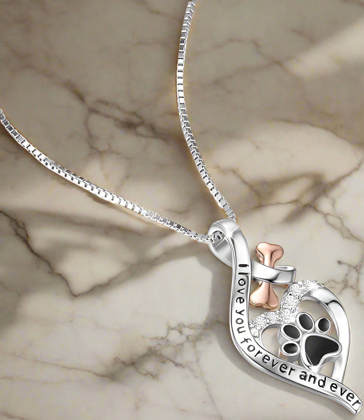 Yumi Infinity Silver Necklace Featuring Dog Paw Design