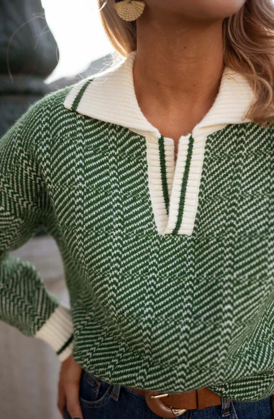 EMILIA™ | Grüner V-Ausschnitt Pullover