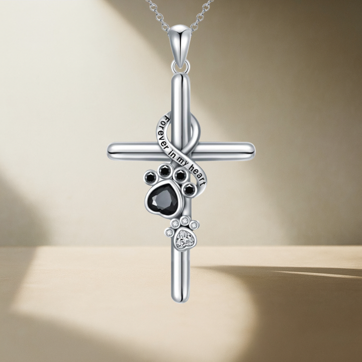 Lyora - Silver Necklace with Paw and Cross Design