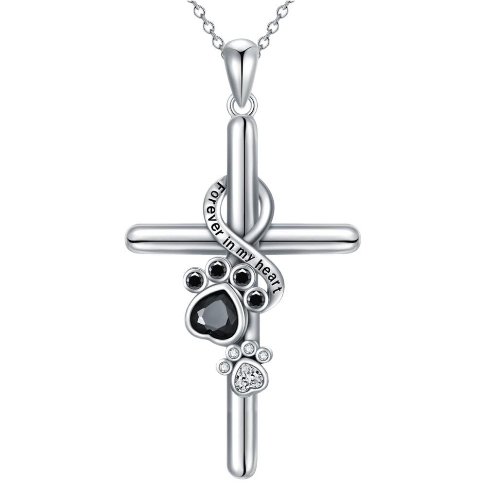 Lyora - Silver Necklace with Paw and Cross Design