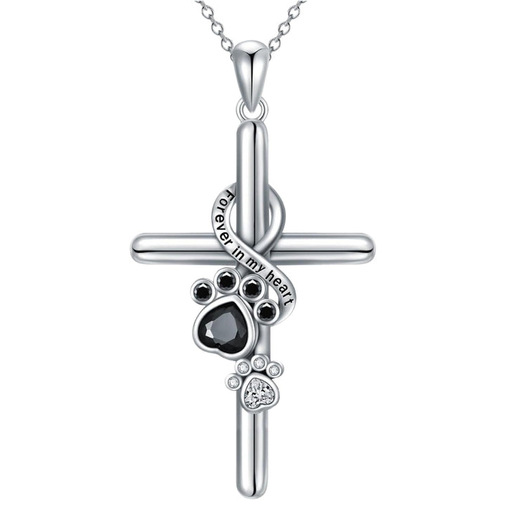 Lyora - Silver Necklace with Paw and Cross Design