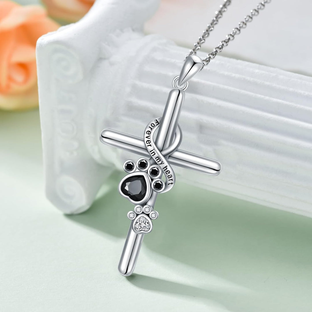 Lyora - Silver Necklace with Paw and Cross Design