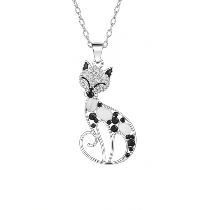 Naya - Sterling Silver Cat Necklace Adorned with Zirconia