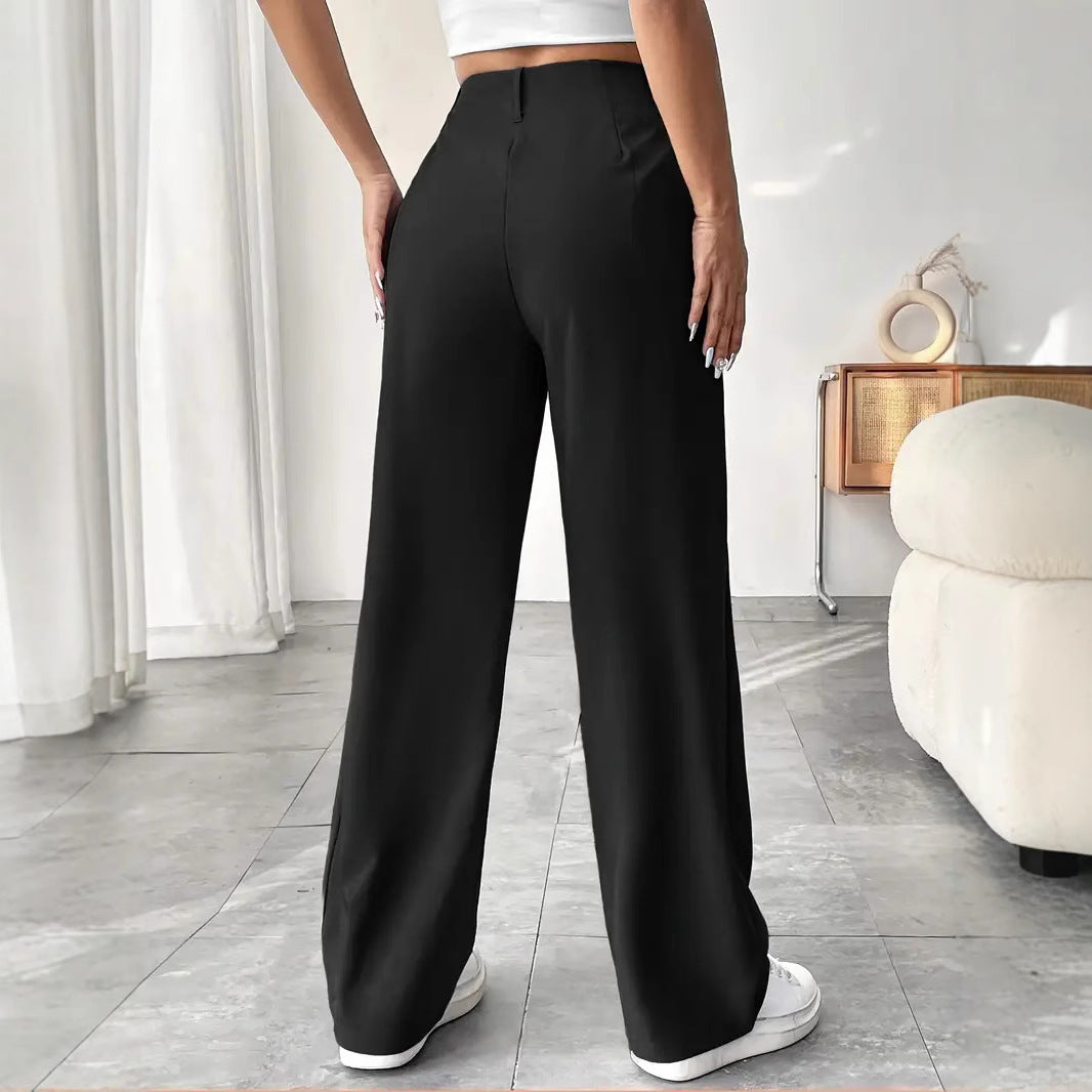 Versatile High-Waisted Wide-Leg Casual Trousers