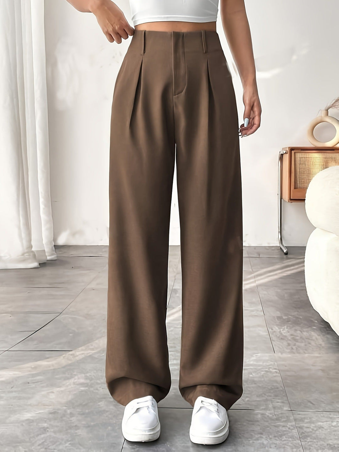 Versatile High-Waisted Wide-Leg Casual Trousers
