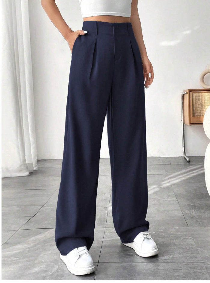 Versatile High-Waisted Wide-Leg Casual Trousers